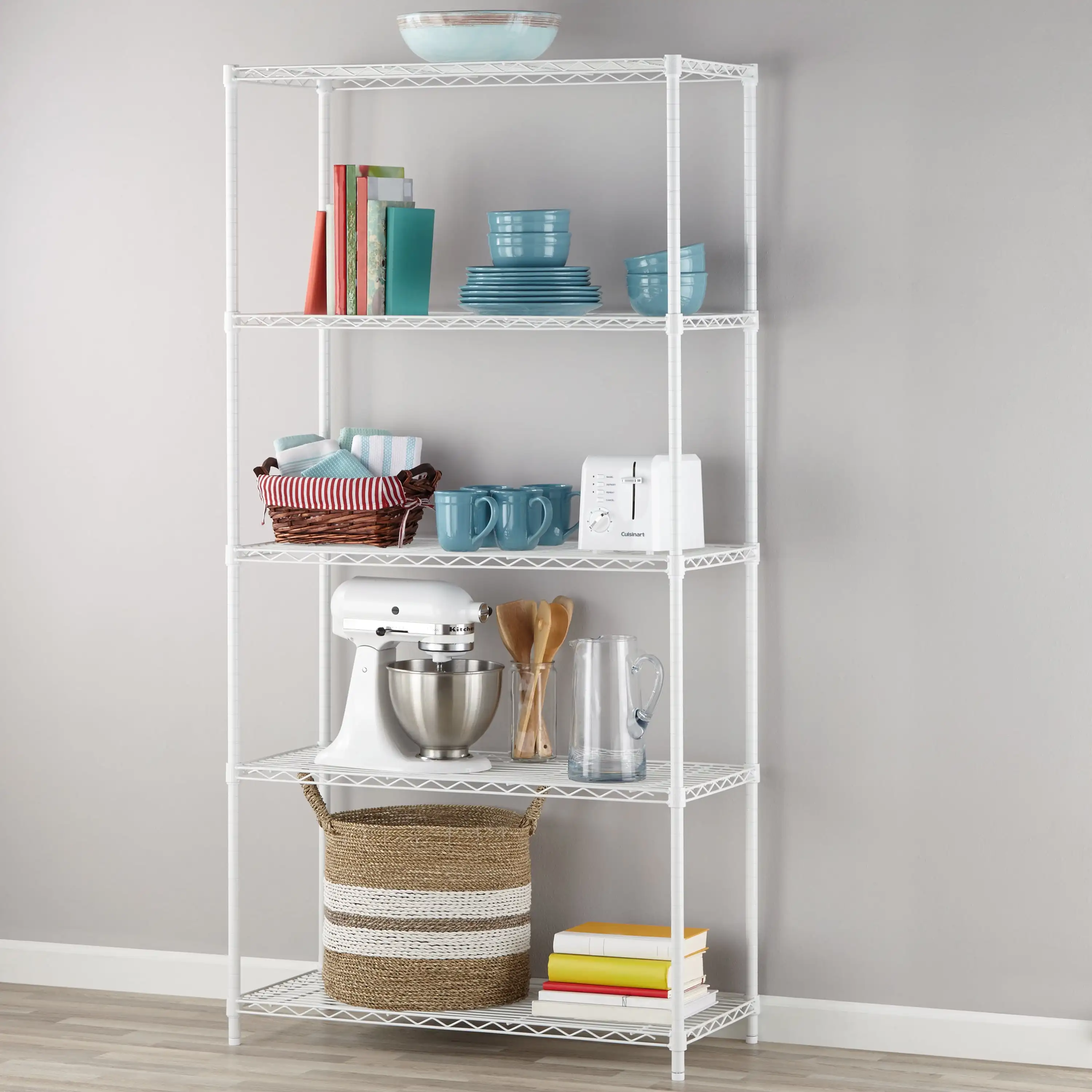 

Wire 5-Tier Storage Shelf Unit 72"H x 36"W x 16"D, 1750lb Total Capacity, White