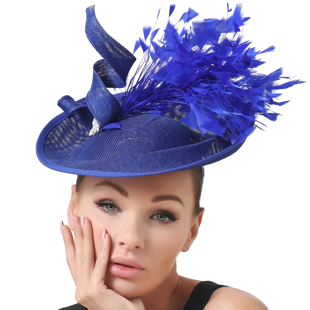 

Imitation Sinamay Wedding Fashion Fascinator Hat Women Lady Cocktail Race Headwear Bride Wedding Hair Accessories With Feather