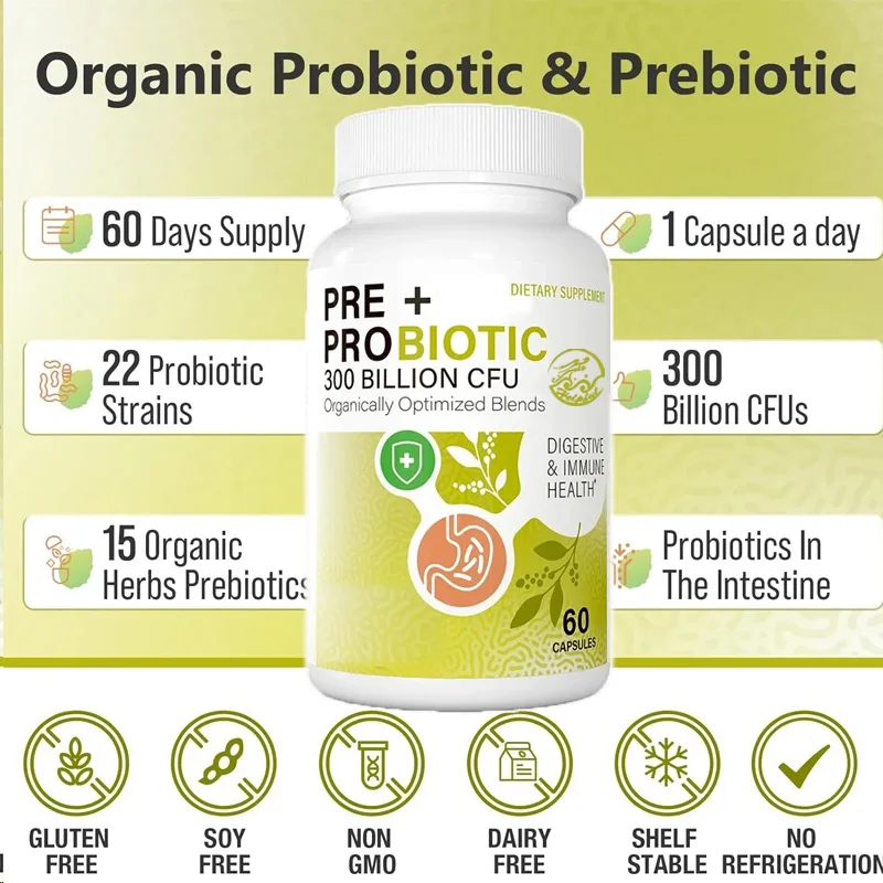 300 billion colony units, 22 strains of probiotics+15 herbs promote digestive health, immunity, intestinal health, and bloating