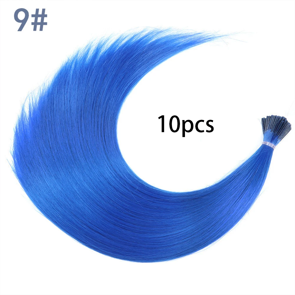 Synthetisch gekleurde I-Tip Stick Hair Extensions Steil haar 16 inch voor vrouwen Hoge temperatuur 10 strengen/pakkleuren