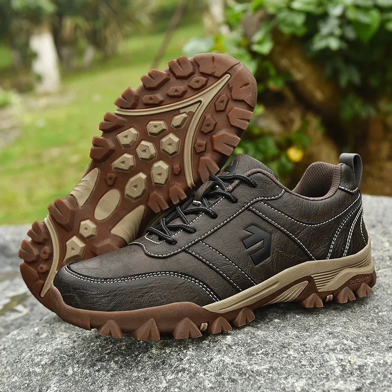 Good Quality Men Hiking Mountain Shoes Split Leather Male Cross-country Trekking Sneakers Non-slip Boy Athletic Hunting Shoes