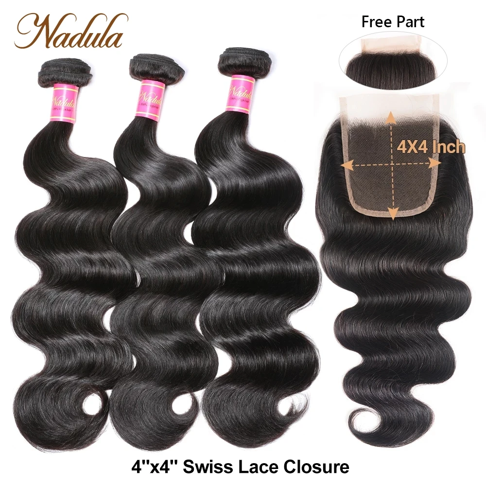 Nadula Hair Hd Lace Closure Brazilian Body Wave Bundles With Closure 4x4 Lace Closure Brazilian Hair Weave Bundles With Closure