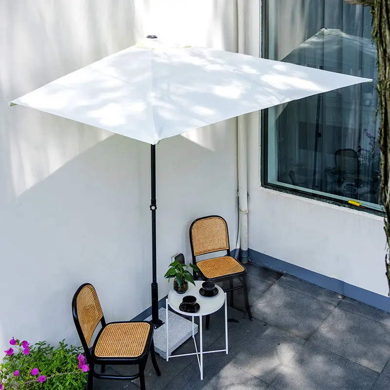Internet celebrity parasol height adjustable, outdoor half umbrella white, sun umbrella Garden umbrella Terrace flowerbed umbrel