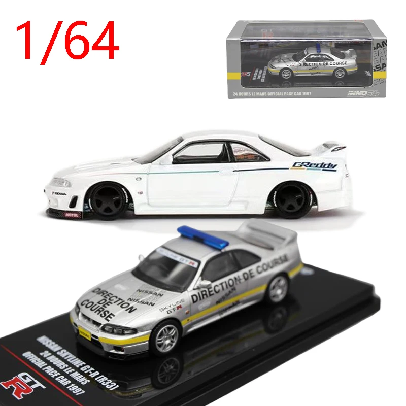 ダイキャスト-1-64-スケール日産スカイライン-r33-gt-r-スポーツカーモデル日産スカイライン-r33-gt-r-ルマン車モデルコレクションディスプレイ