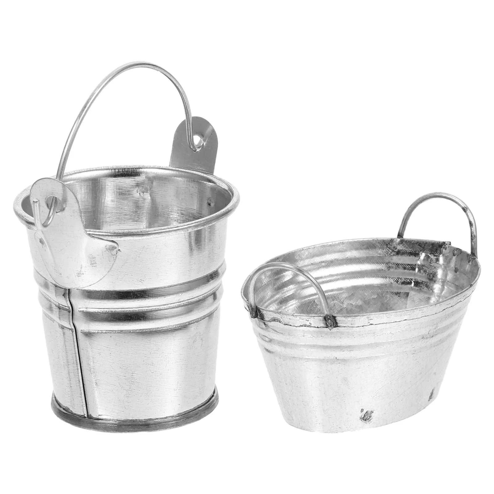 2 Pcs Miniature Toys House Iron Bucket Models Figurine Decor Silver Simulated Child