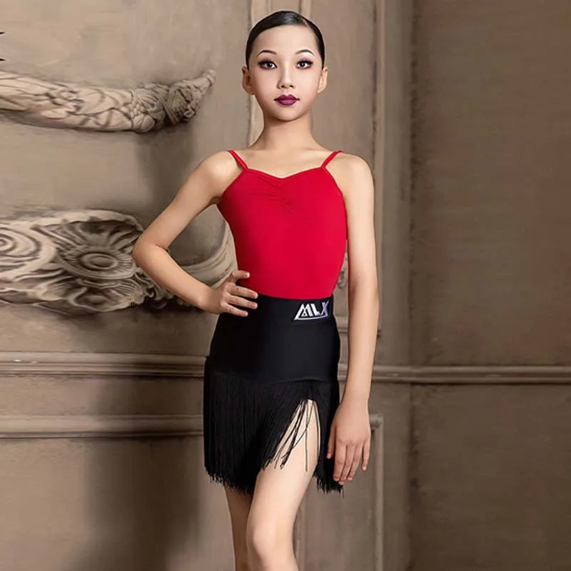 

6 Color Girls Latin Dance Samba Dance Top Tassel Black Skirt Children Cha Cha Rumba Competition Performance Suit Practice Wear