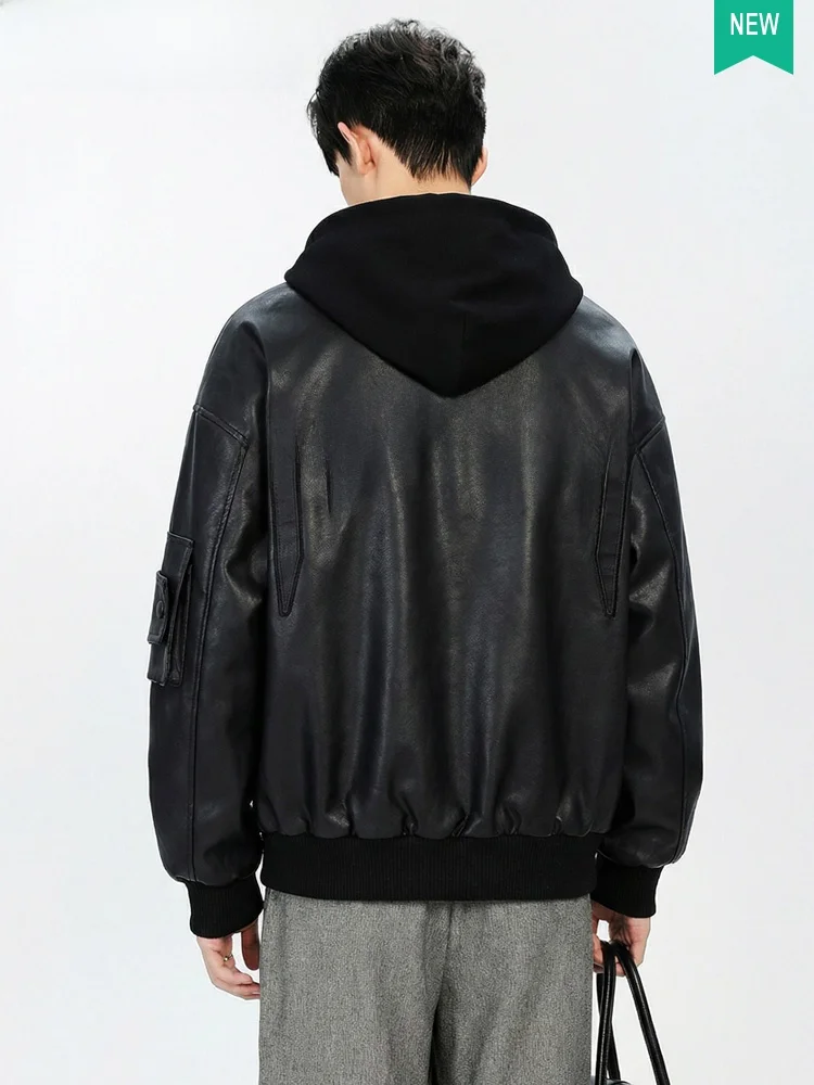 

Detachable Cap American Sle PU Leather Jaet Men's Spring Faion Brand High-End Sensation Cool Thin Motorcycle Clothes fo...