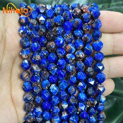 Natural Faceted Lapis Lazuli Blue Yellow Spot Jaspers Loose Spacer Beads for Making Jewelry DIY Bracelet Earrings 15