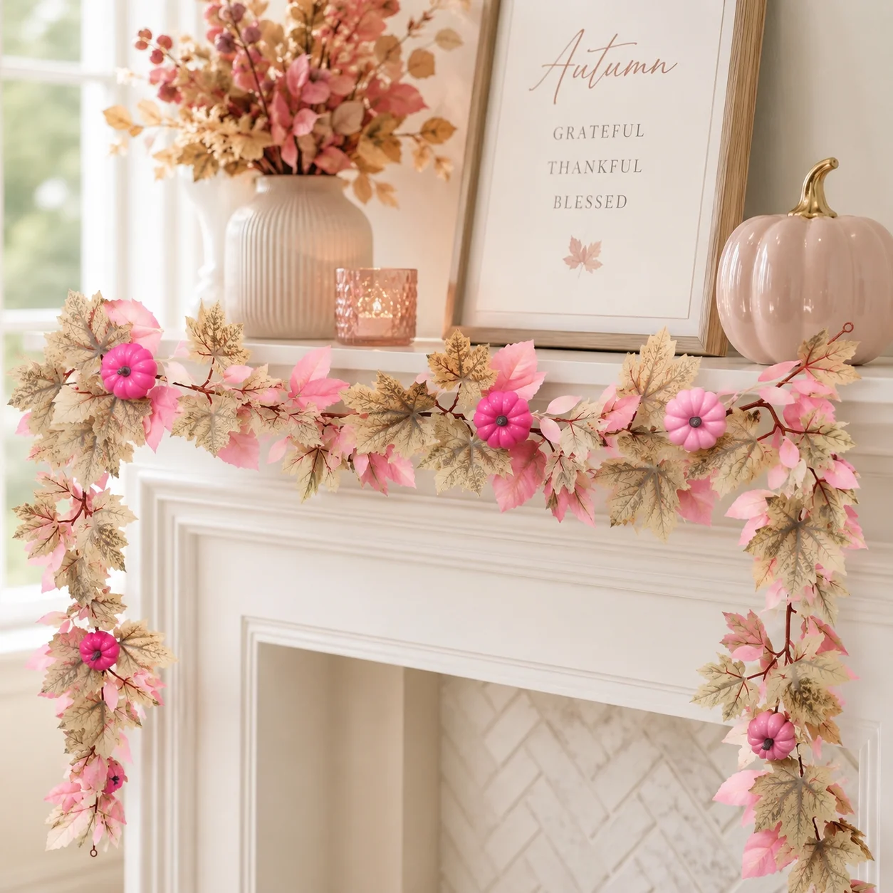 Home Decor Garland - Pink Artificial Pumpkin Garland 160CM Fall