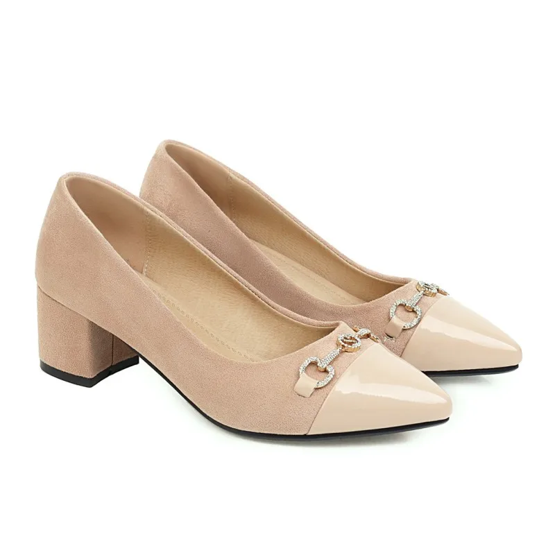 

Большие размеры; Обувь на высоком каблуке с острым носком на толстом каблуке; Удобная дышащая обувь с металлической пряжкой в нейтральном стиле; Большие размеры