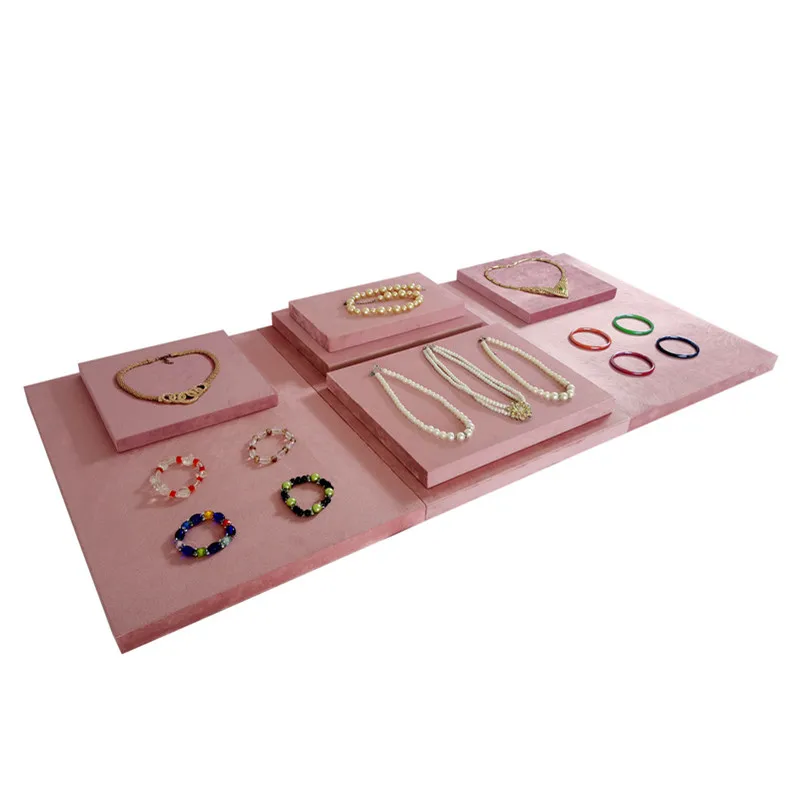 

High-quality Pink Velvet Display Base Counter Display Shelf Necklace Bracelet Display Base Jewelry Heightening Background Board