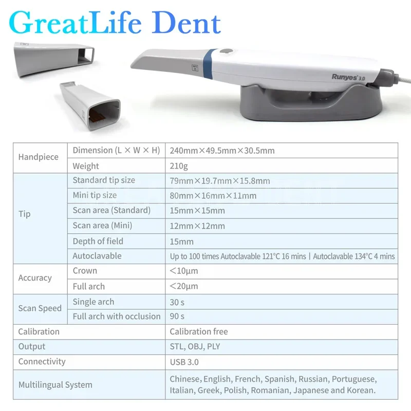 GreatLife Dent Runyes Dental Intra-oral 3D Scanner Shining 3D Aoralscan 3 with Scanning Software CAD CMD Orthodontic Restoration