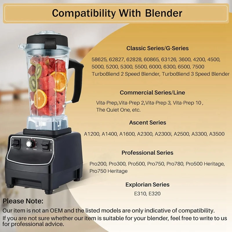 For Vitamix 64OZ Blender Pitcher Replace 5200 5000 6500 7500 Pro500 750 Blender Container With Tamper Tool Stick