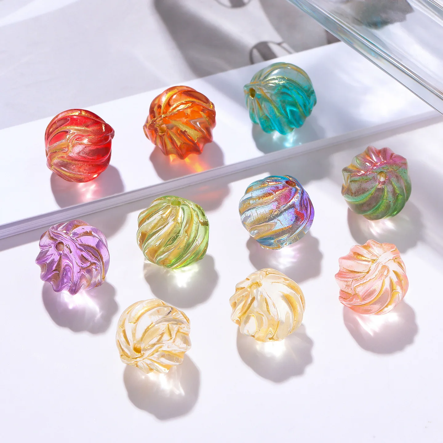 10pcs/lot Glass Translucent Gold-Traced Threaded Watermelon Loose Beads For DIY Bracelets Necklaces Jewelry Making Accessories