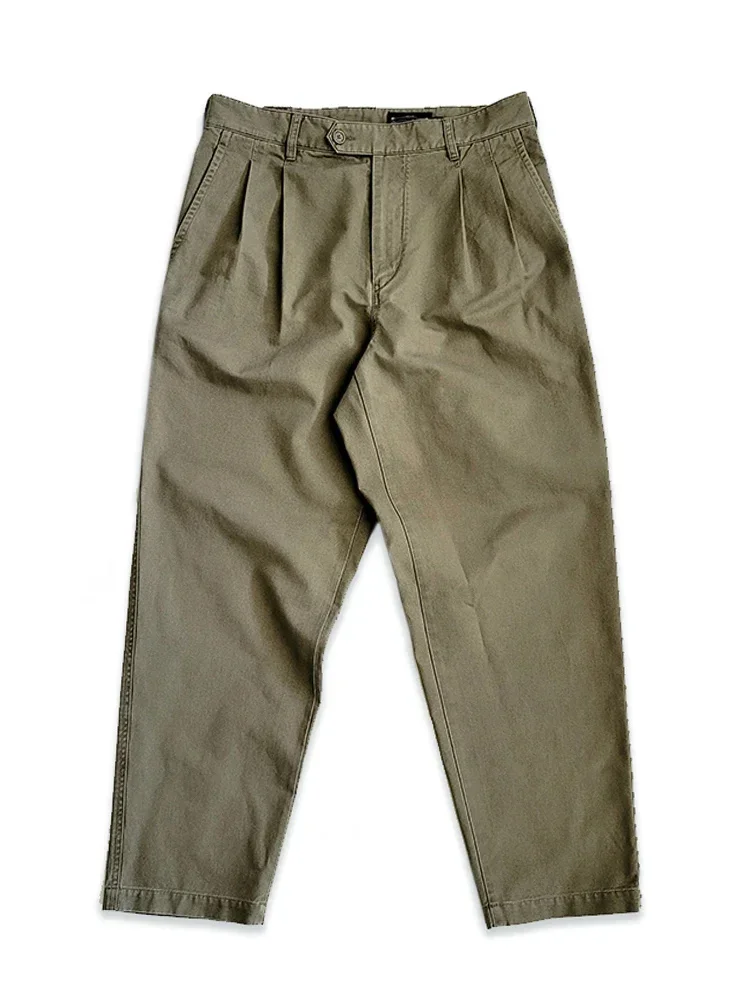 Amekaji Style Retro Loose Version Of Pure Cotton Khaki Green Casual Pants Radish Simple Foot