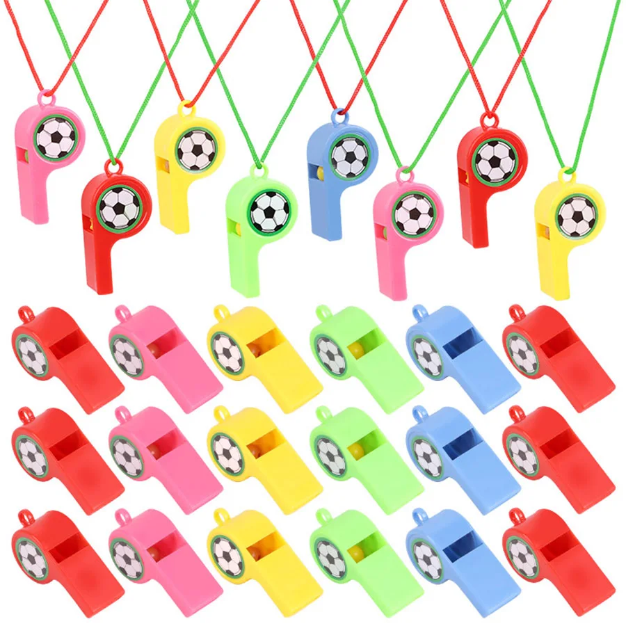24/48pcs Mini Plastic Whistle with Rope for Sports Competition Football Soccer Basketball Cheerleading Referee Whistle
