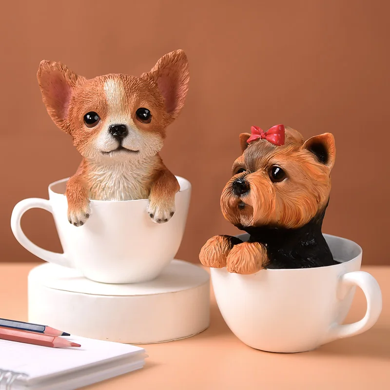 Heimdekoration, niedlicher Hundetisch aus Kunstharz, Wohnzimmerdekoration, Teetasse, Simulation eines Hundes auf dem Schreibtisch, Statuen aus Kunstharz, niedlicher Hund, Heimdekoration