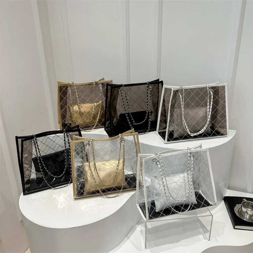 

Прозрачная сумка на плечо большой емкости, сумка для подмышек в корейском стиле, водонепроницаемая композитная сумка для хранения, летняя пляжная портативная сумка-тоут