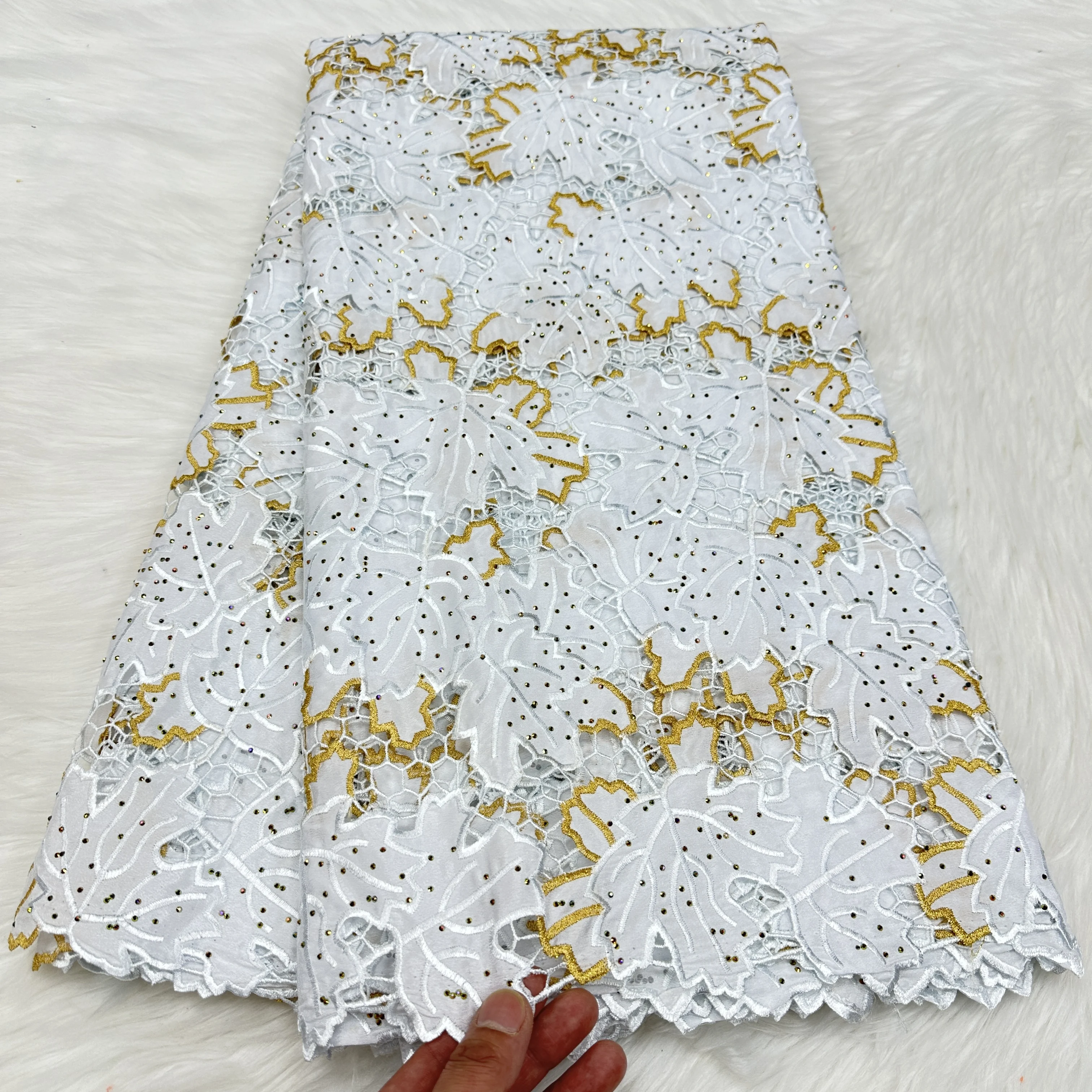 5 Yards Guipure Cord Lace Fabric 2024 Luxury Stones Embroidery High Quality African Water Soluble Lace Fabric For Wedding Dress