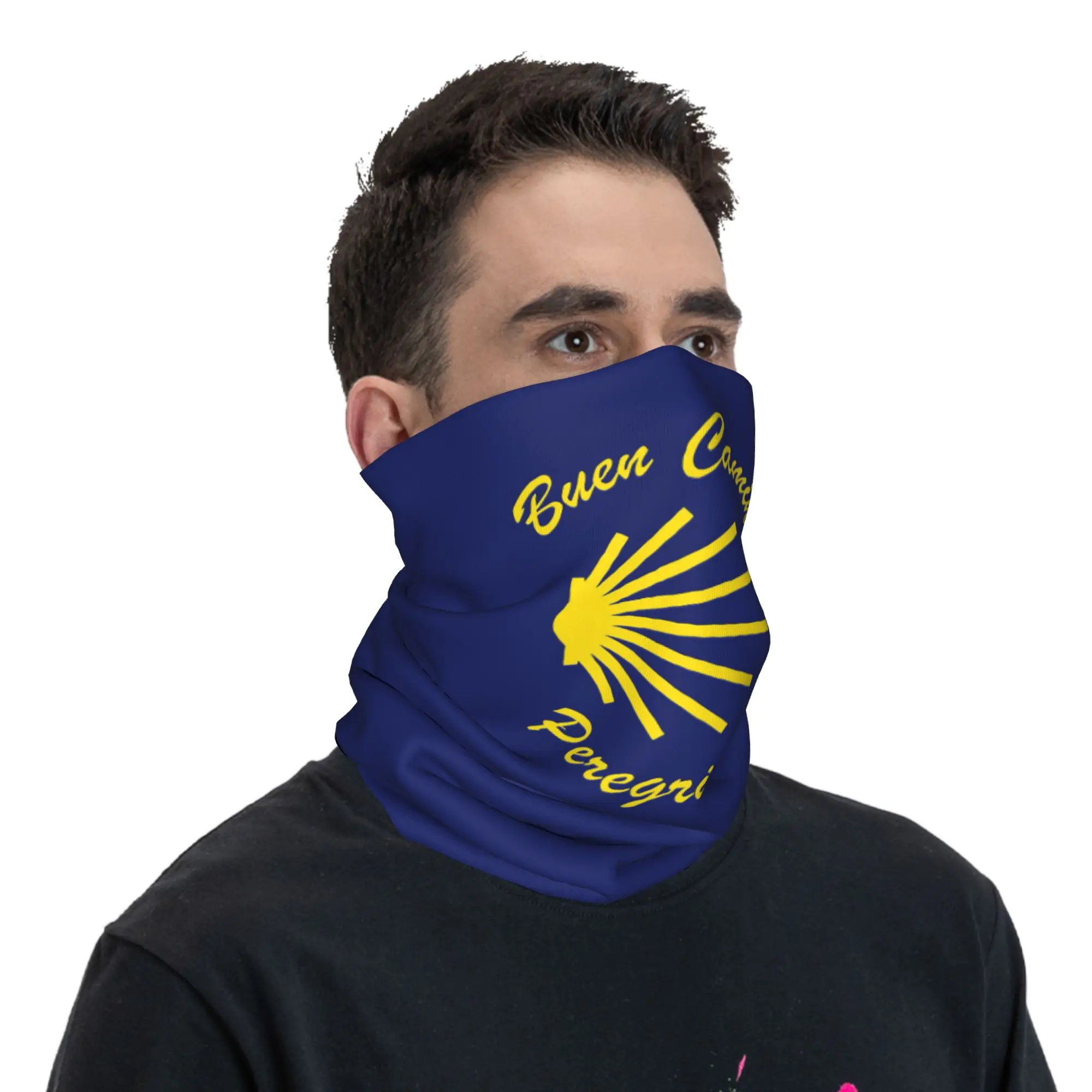 Yellow Camino De Santiago Scallop Shell Bandana Neck Cover Printed Face Scarf Face Mask Cycling for Men Women Adult All Season