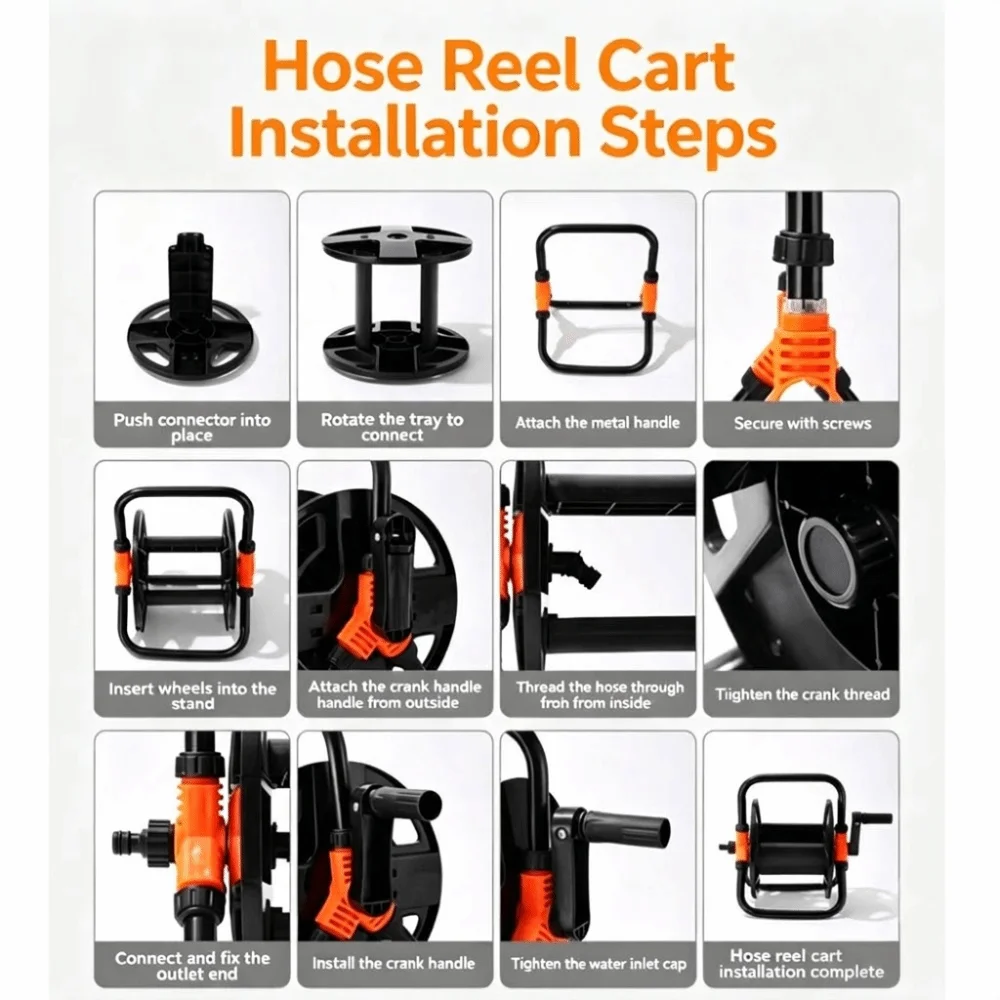 Heavy Duty Hose Storage Reel Multi-Purpose durable Single Arm Pipe Coiler Space Saving Collapsible Handle