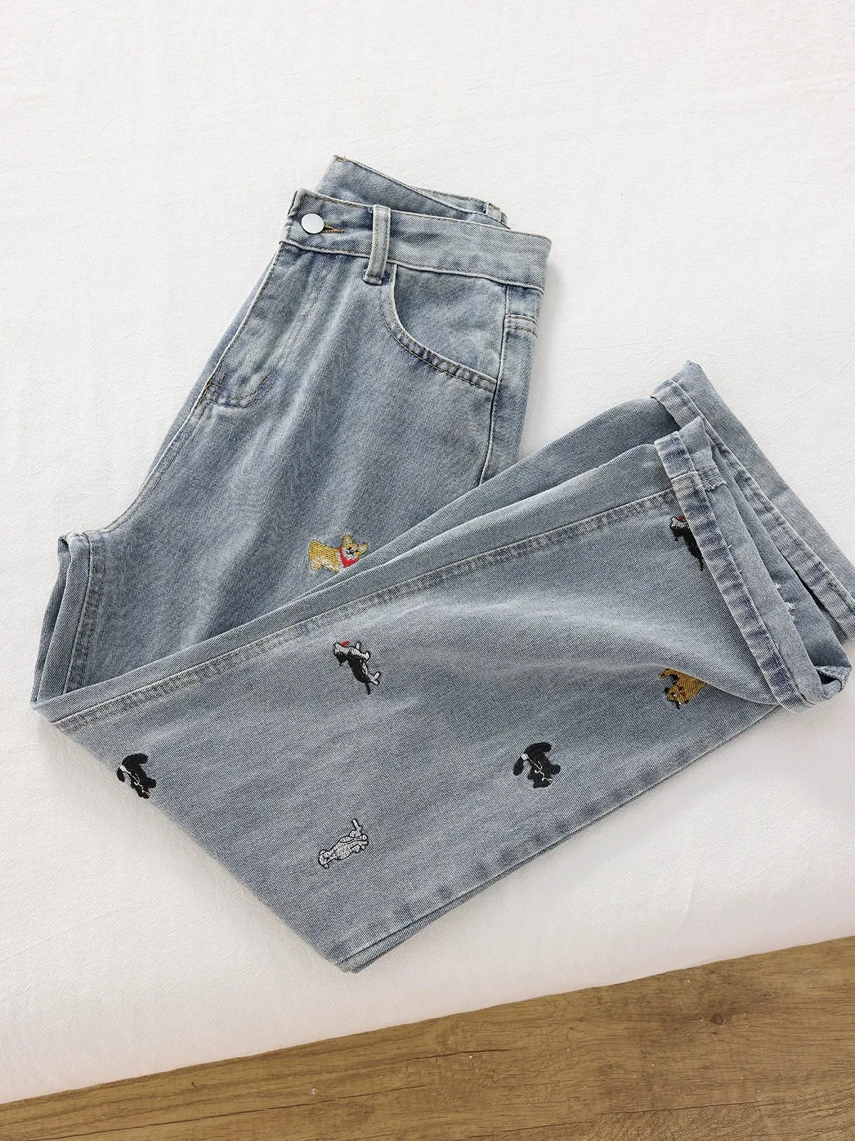 

Retro American Embroidered Dog Men's Jeans Casual Straight Leg Loose Fit Spring Autumn New Design Trendy Brand Denim Pants