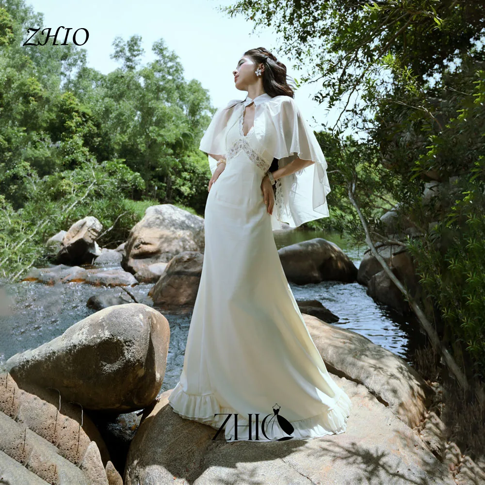 ZHIO Bohemian Lace Slip Long Evening Dress Sheer Cape Shawl Party Gowns Floor-Length Vestido De Novia 2026 Customized