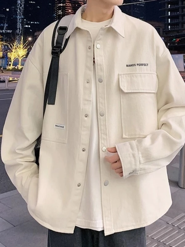 

Large Size 300 Pou Hong Kong Sle Casual Workwear Collar Jaet Men's Spring Autumn Chest ket irt Outerwear