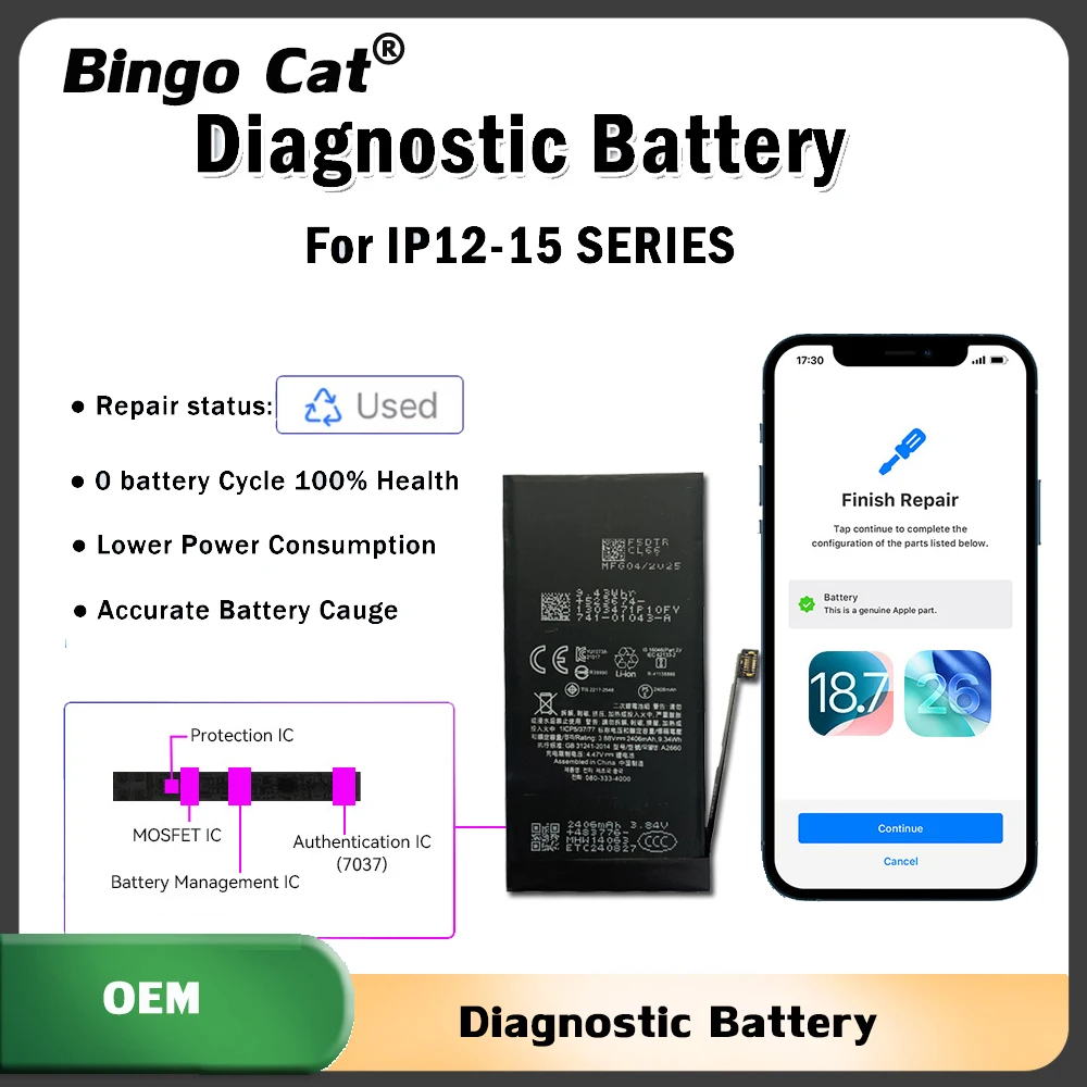 

5 шт. диагностических аккумуляторных батарей без всплывающих сообщений, для диагностики iPhone 12, 13 Pro, 14 Plus, 14 Pro, 15 Pro Max, 12 mini, 100% исправность