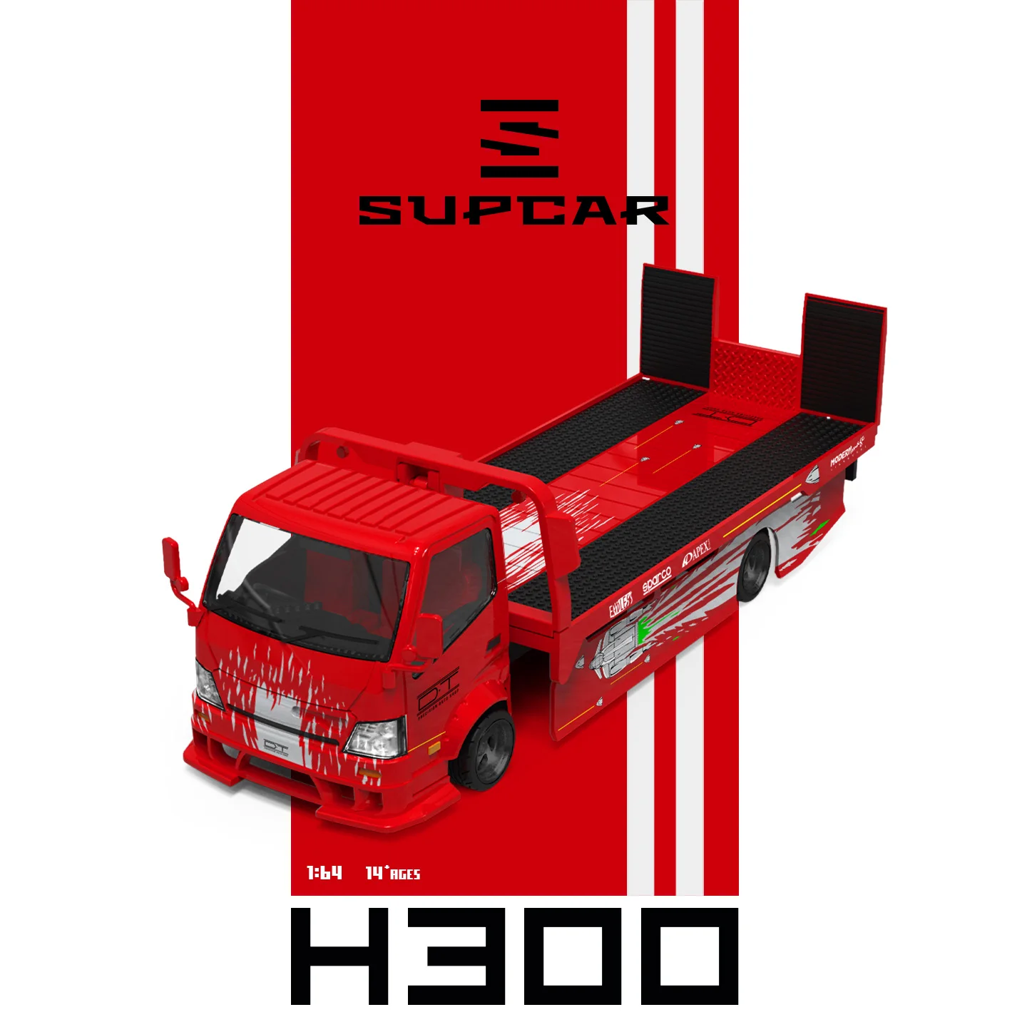 *Pre-sale*SUPCAR 1:64 Mini H300 Flatbed Trailer Red Warrior‑Style Painted Alloy Diecast Model For Diorama Scene Layout Hobby - view 3