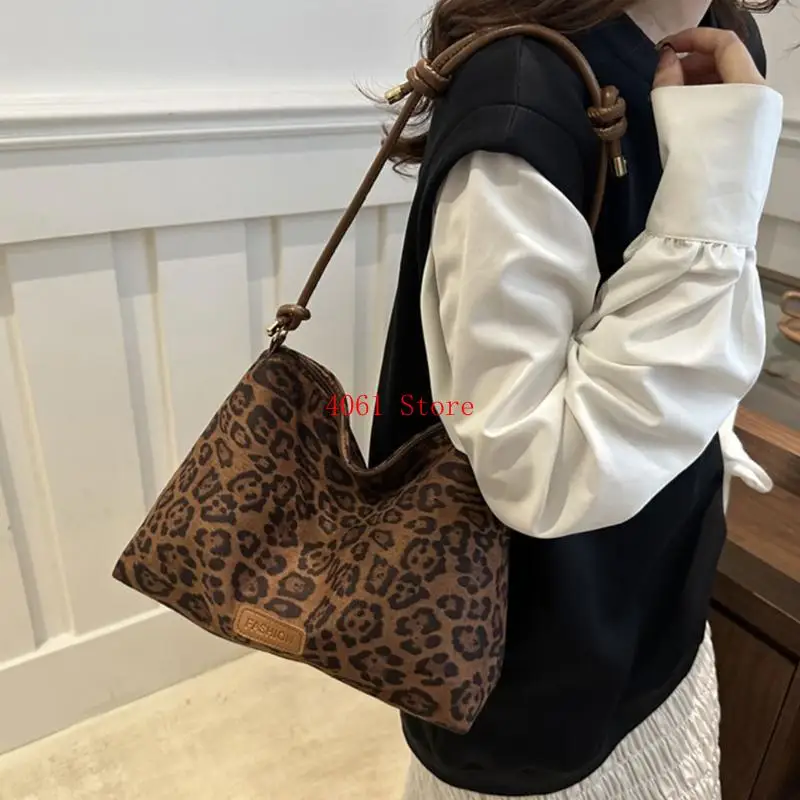 

Trendy Leopard Print Handbag Large Capacity Slouchy Shoulder BagFor Daily Needs