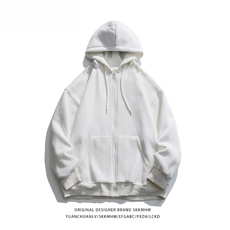 سويت شيرت بقلنسوة أساسي بسيط على الطراز الأمريكي للنساء، مناسب فضفاض مبطن بالصوف للخريف والشتاء، سحاب للزوجين متعدد الاستخدامات