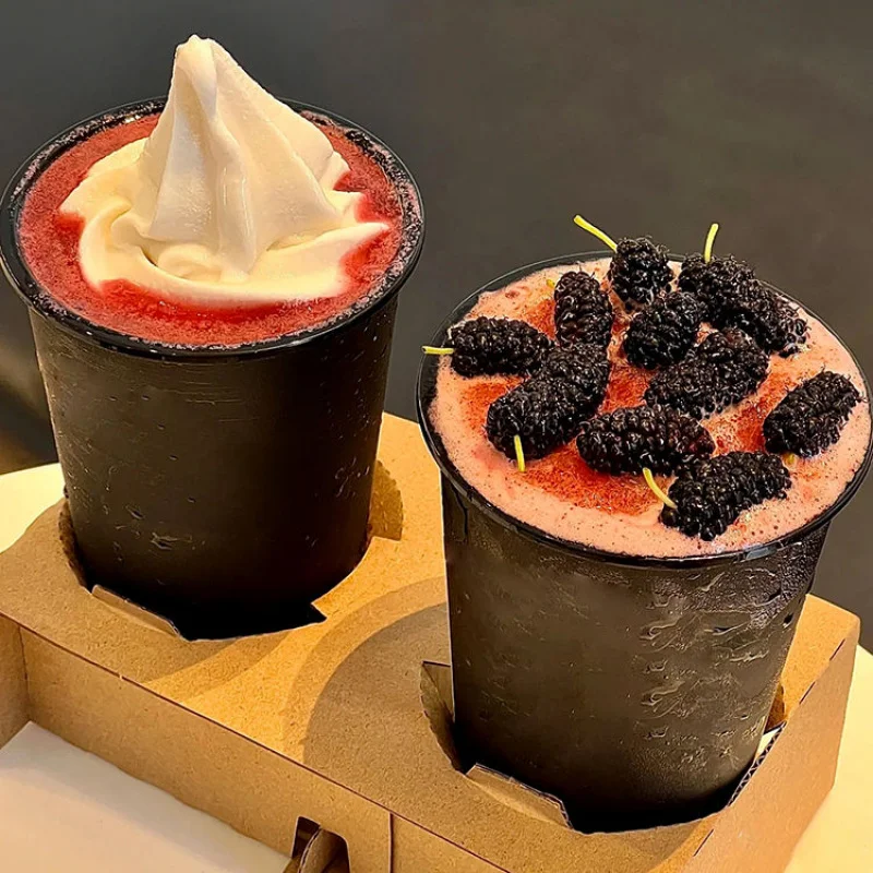 Custom.LOKYO أزياء مخصصة pp حقن أكواب صفراء المتاح البلاستيك عصير بوبا فقاعة أكواب الشاي