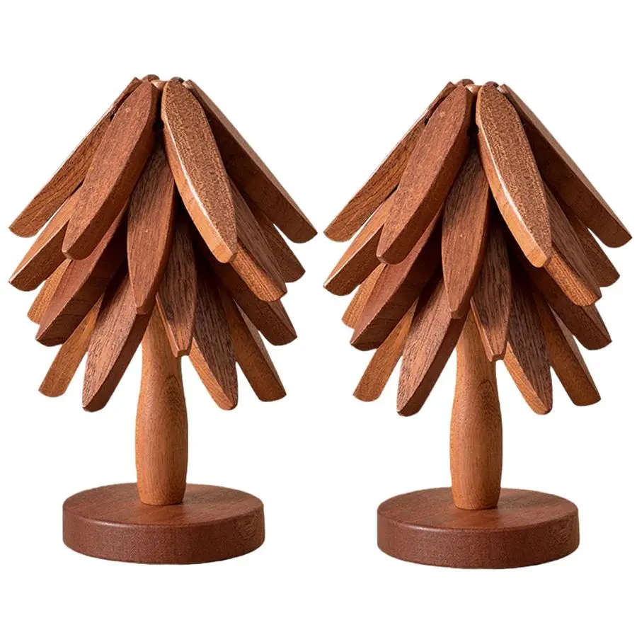 

Foldable Black Walnut Wooden Trivet Set 4 Trivets 1 Stand for Hot Dishes, Pot, Bowl, Teapot, Hot Pot Holders Black Walnut 2PCS