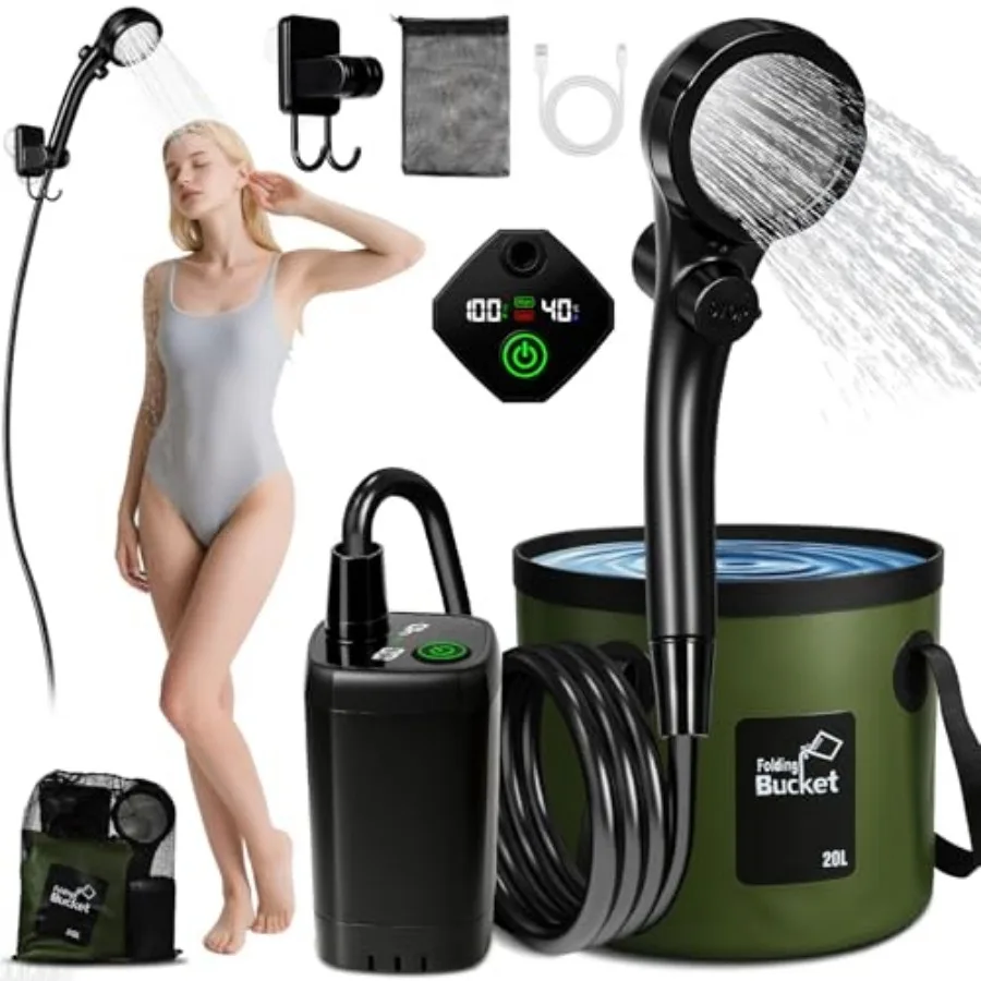 

Portable Camping Shower, 6000mah Rechargeable Portable Shower Pump, Large Capacity Foldable Bucket, Filtered Shower Head, Outdo