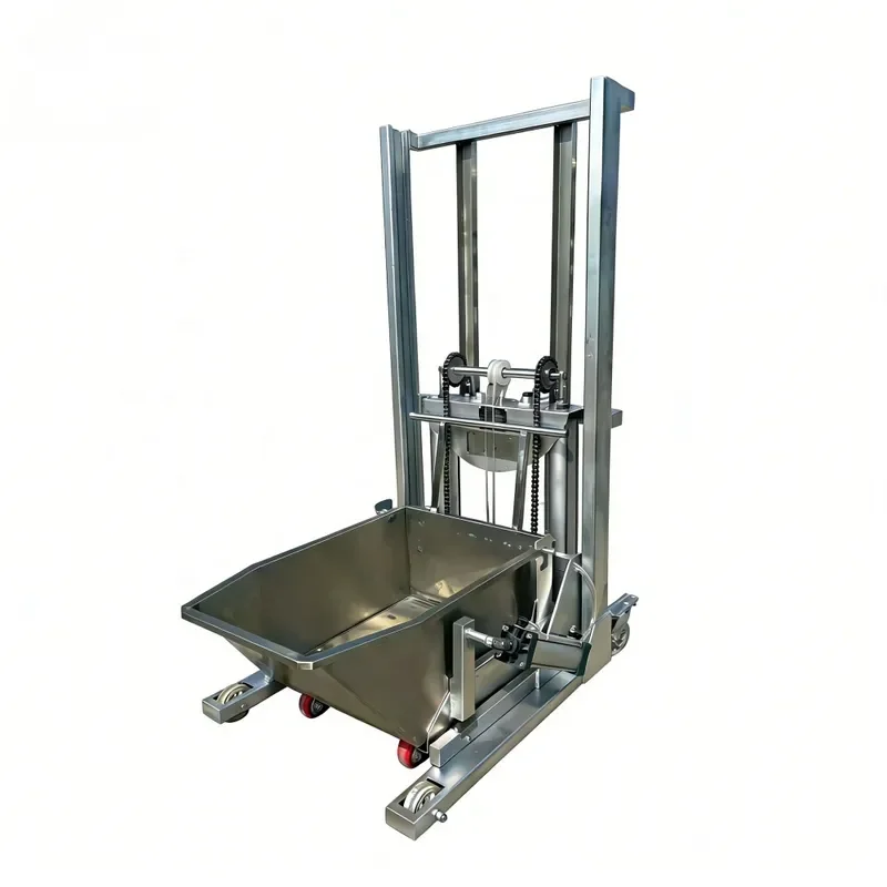 200Kg 304 Stainless Steel Pneumatic Hoist Lifting Trolley with Tilt Function CE Certified Mobile Wheel Food Grade
