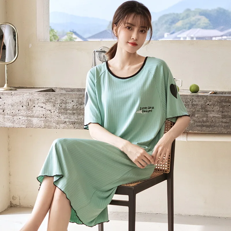 Large Size Nightgowns For Women Short Sleeve Modal Night Dress Loose Summer Nightshirt Printing Ladies Sleeping Home Clothes