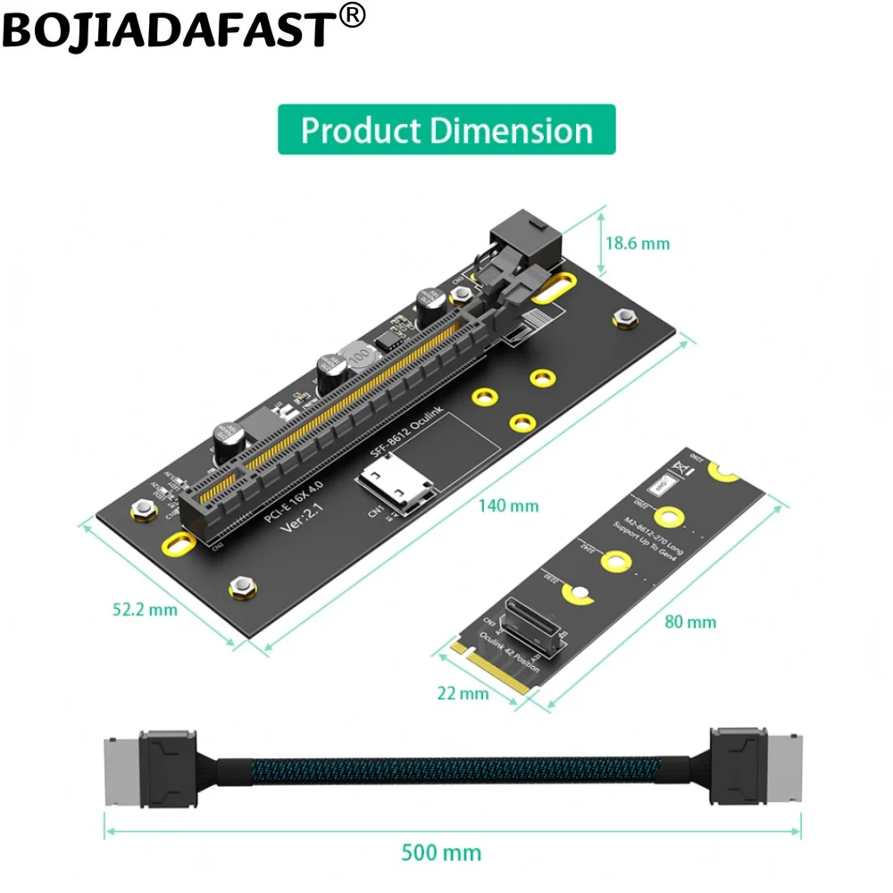 2242 2260 2280 NGFF M.2 NVME M-Key to PCI-e 4.0 16X Slot with Oculink SFF-8612 Extension Cable for External Graphics Card