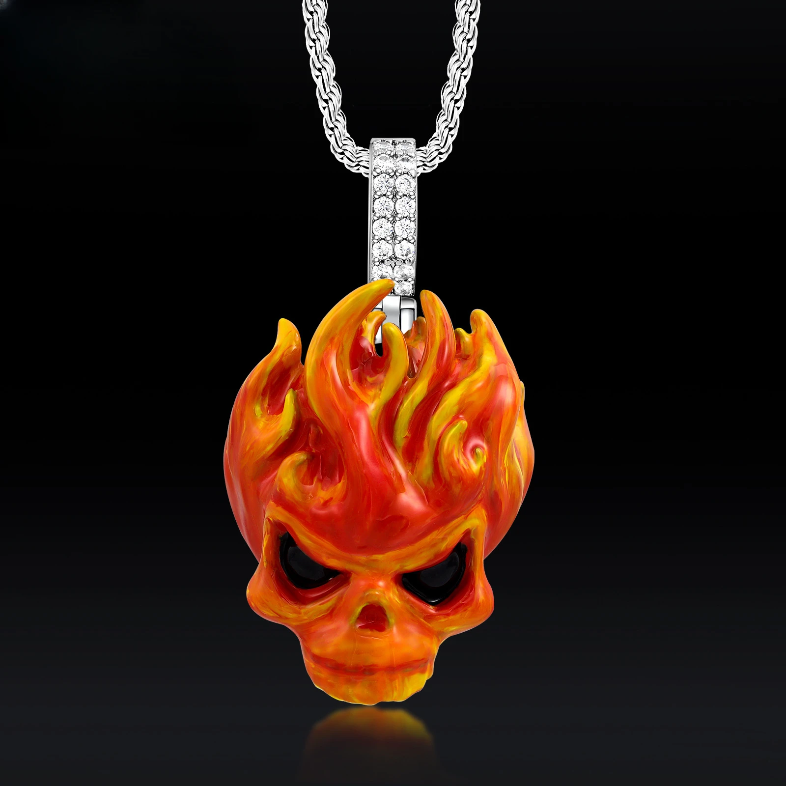 

Fine Handmade Oil Dripping Enamel Trendsetter Skull Flame Pendant Hip-hop Punk PureCopper Retro Personalized Fashion Accessories