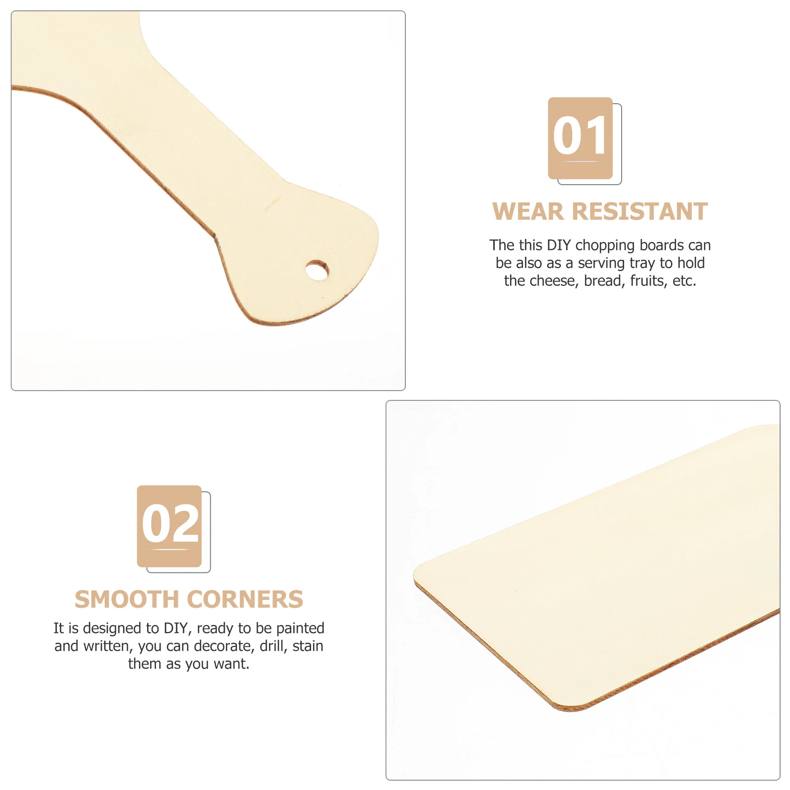 6 قطعة ألواح تقطيع خشبية مقاومة للاهتراء ألواح تقطيع صغيرة فارغة DIY بها بنفسك لوحة أطفال حرفية مطبخ شخصي #1