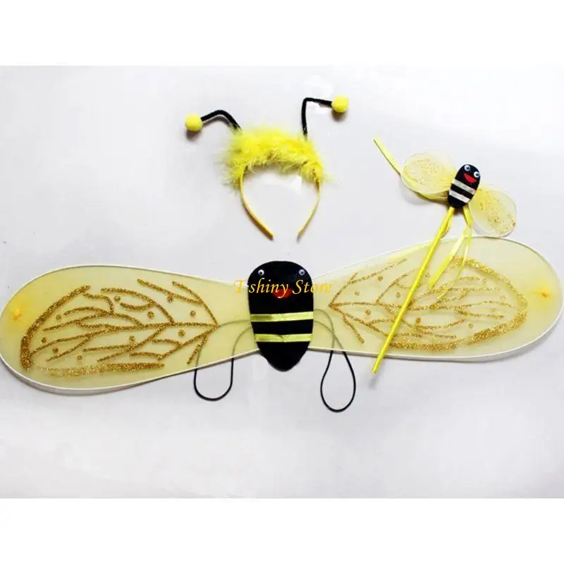 N58F 4Pcs/Set Kid Fairy Costume Set Ladybird Glitter Wing Striped Layered Tu