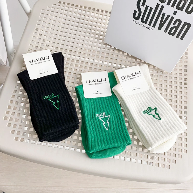 CHAOZHU 2022 nuovo albero verde cucito Casual vecchia scuola Vintage pressione elasticizzata a costine in cotone moda calzini da donna