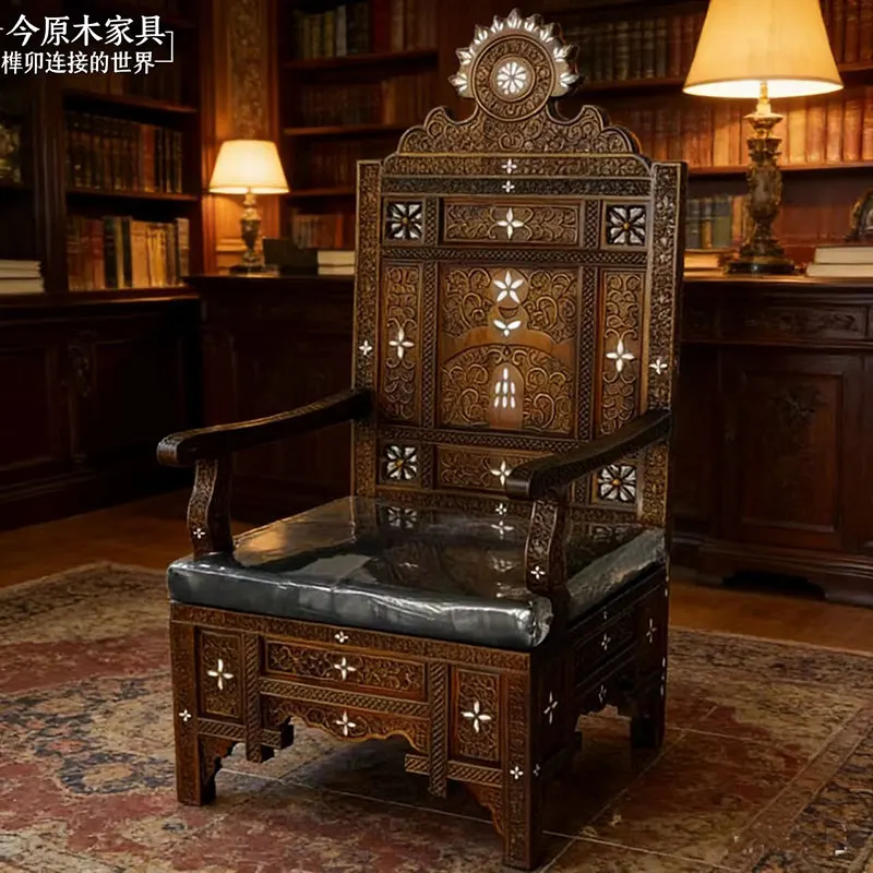 South East Asia Vintage Treasure Seat Lobby Chair Moroccan King Chair Solid Wood Sofa High Back Chair Art