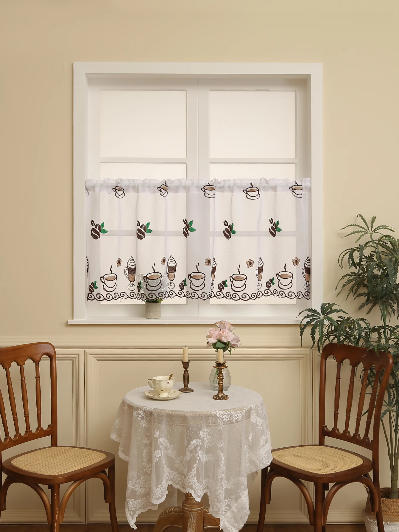 Coffee Cup Embroidered Short Curtain Living Room Bedroom Coffee Shop Window Decorative Short Curtains