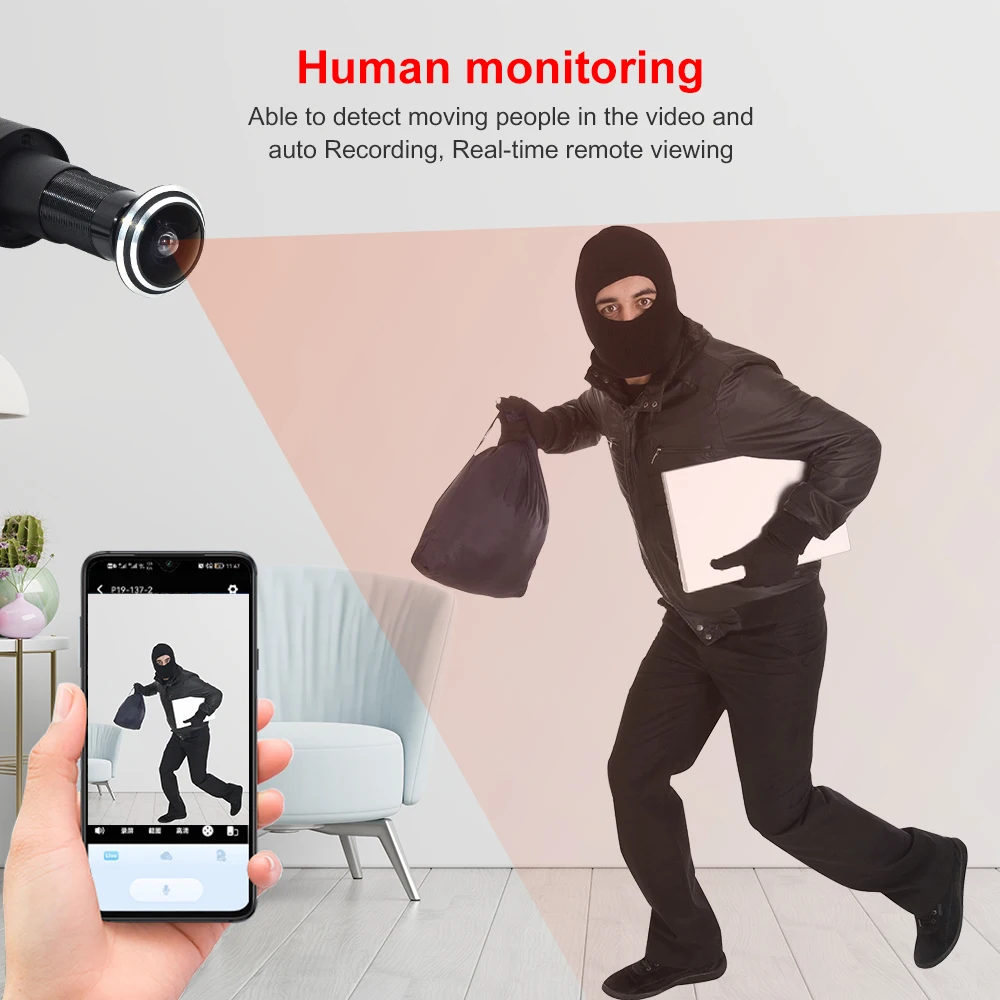 5MP Deur Oog IP POE Camera Mini Kijkgaatje Bewegingsdetectie Video-eye Viewer Draadloze Intercom Home Security Surveillance Gat cam