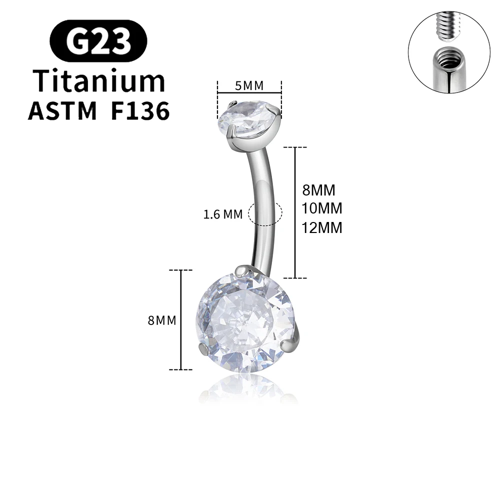 ASTM F136 Titan Bauchnabelpiercing mit Bananendesign, 14G, runder Zirkon, 8/10/12mm, sexy Bauchnabelring, Körperschmuck – Detail 3