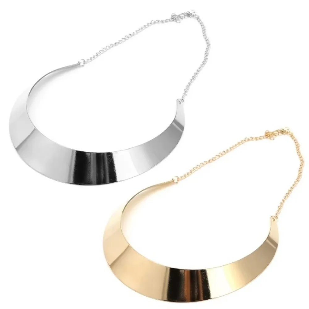 Punk Metal Alloy Torque Necklace Exaggerated Plated Golden Choker Necklace Wide Collar NeckChain Jewelry Accessories