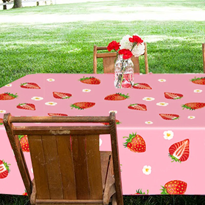 Erdbeer-Geburtstagsparty, wasserdichte und ölbeständige Einweg-Tischdecke, Hochzeit, alles Gute zum Geburtstag, Erdbeer-Party-Dekoration