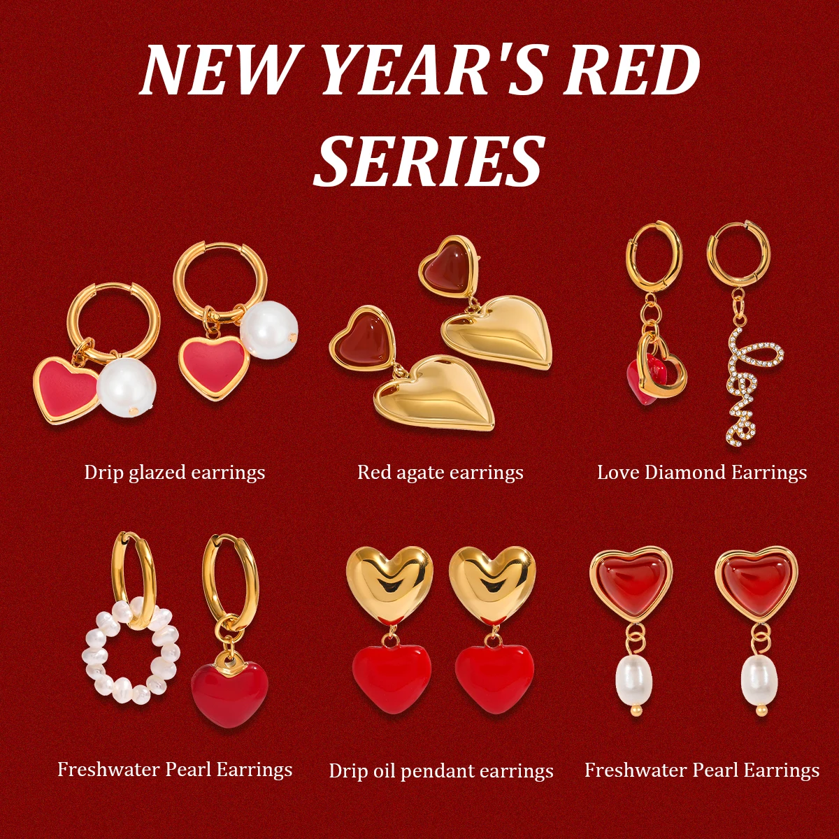 18K Gold Plated Charm Red Dripping Oil Love Pendant Earrings Women Stainless Steel Anti Allergic Fashion Jewelry Gala Gift