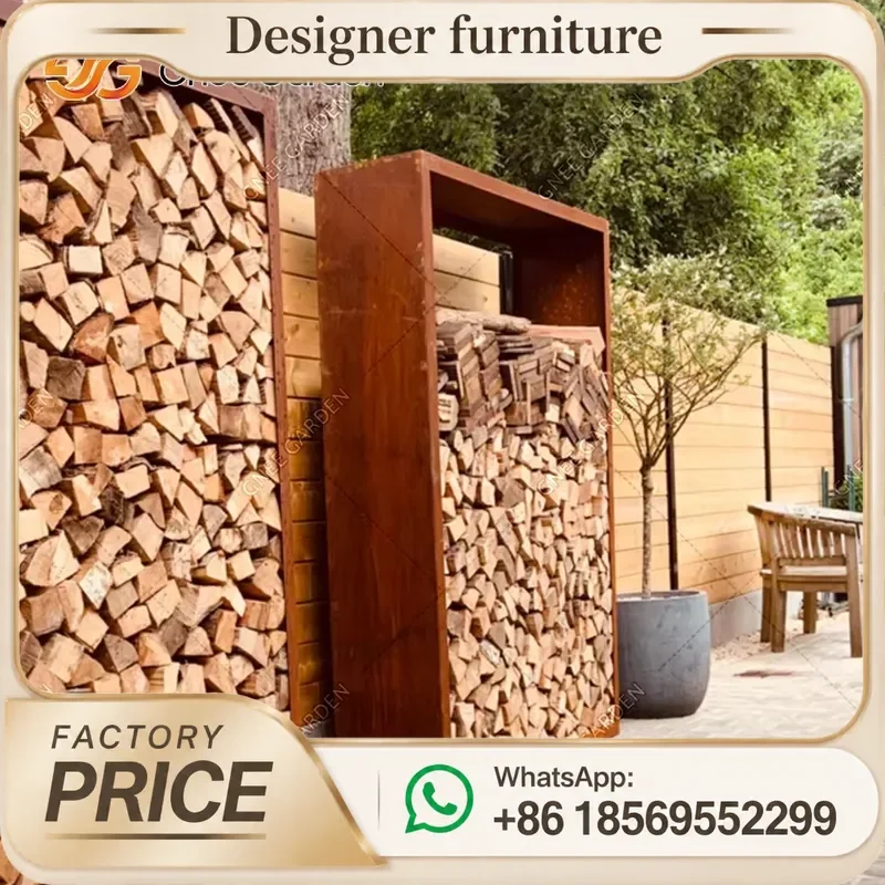 Custom Corten Steel Fireplace BBQ With Wood Storage Outdoor Garden Patio Fire Pit Heater